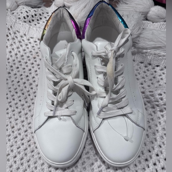 KURT GEIGER LONDON size 42  USA 10 Women's White Sneakers with Rainbow Accents - Picture 2 of 15